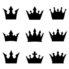 Set of Crown silhouette vector on white background