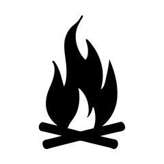 Bold Black and White Illustration of a Campfire with Burning Flames