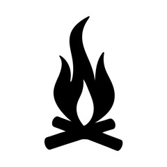 Campfire icon illustration depicting a bonfire with logs and bright flames