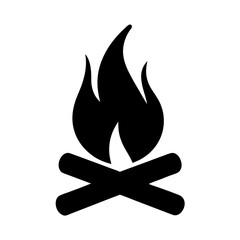 Simple black and white campfire icon illustration for camping and outdoors