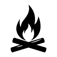 Stylized bonfire with crossed logs creates a camping or warmth icon