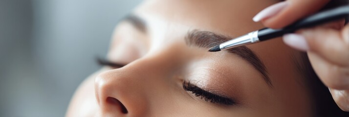 Beautician Enhancing Eyebrows While Client Relaxes in Well-Lit Salon Setting During a Beauty Treatment Session Generative AI