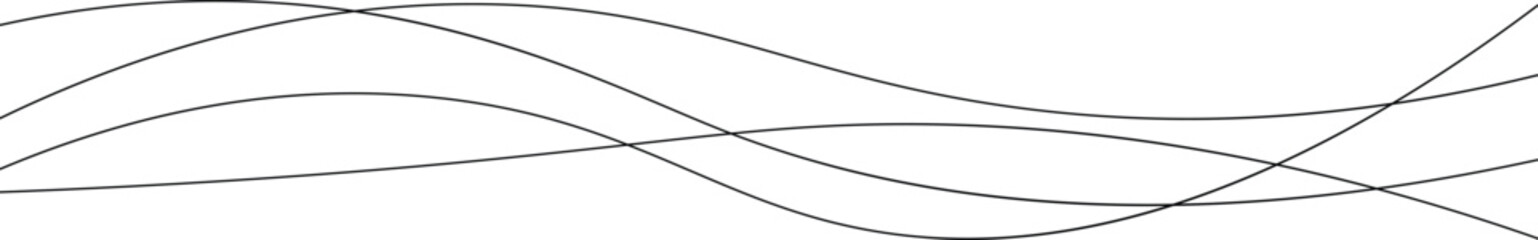 Curved black long lines seamless wave pattern. Thin line wavy abstract vector background. Wavy line horizontal divider wavy pattern. Curve line art striped. Abstract wave elements. Vector illustration