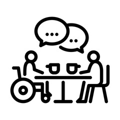 disabled person hang out outline icon. Disabled people line art illustration.