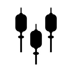 Silhouette of three plumb bobs hanging straight down, used for vertical alignment