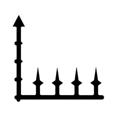 Monochrome chart with an arrow representing growth and adjacent sharp peaks