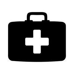 Black silhouette of a first aid kit with a white cross symbol