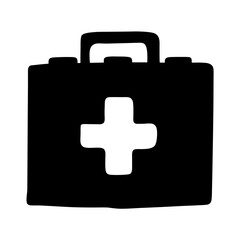 Stylized first aid kit in black and white simple illustration