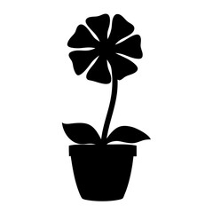 Simple black silhouette of a flower in a pot with leaves