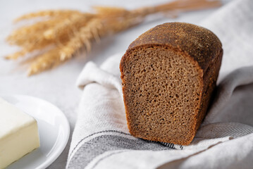 Rye bread on a white background
