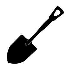Detailed Silhouette of a Black Shovel with Handle on White Background