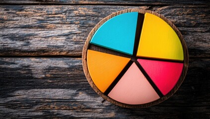 Colorful pie chart on wooden surface