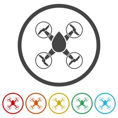 Agriculture landscape drone logo. Set icons in color circle buttons