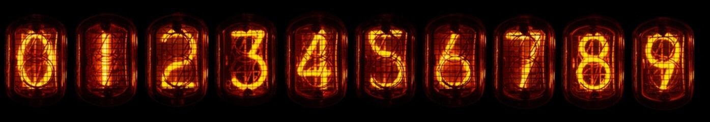 Lamp numbers set from zero to nine orange color
