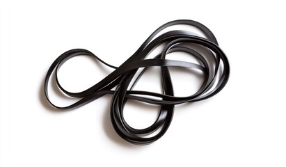 Black rubber band looped on white background