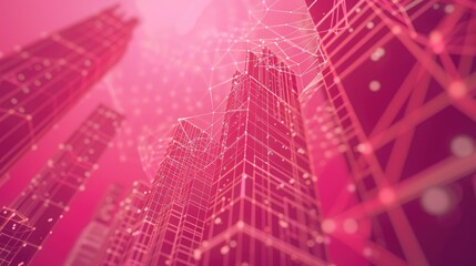 Obraz premium Explore an abstract virtual space featuring moving dots and pixels. This digital background illustrates connection and technology with a unique aesthetic appeal.