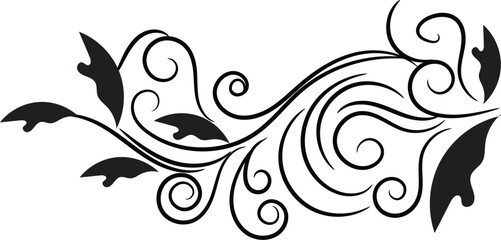 Elegant Black Floral Swirl Design Element for Invitations and Decorations