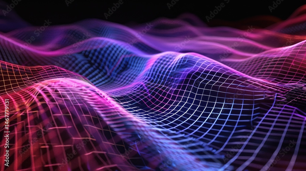 Poster abstract picture of neon light particle with digital technology style design connecting become dynam