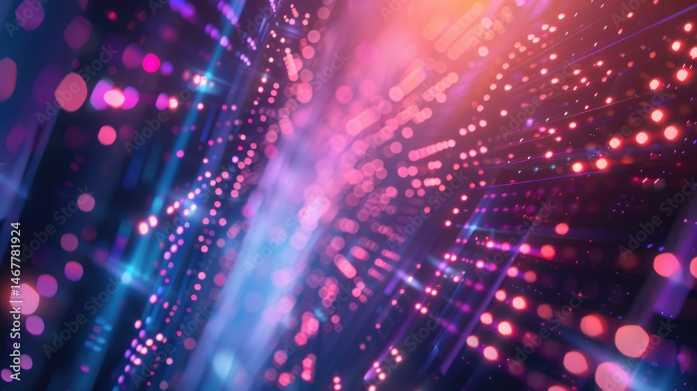 Poster abstract picture micro light sparkling particle represent data flow vivid flowing wave with high tec