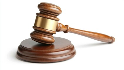 Wooden gavel resting on stand, signifying justice