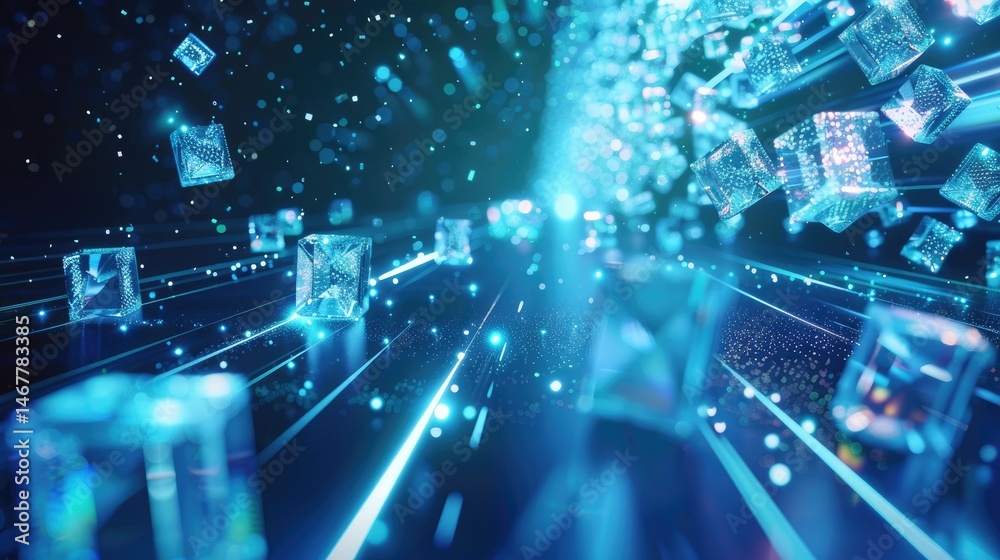 Poster experience a captivating visualization of a dynamic data stream, showcasing vibrant cubes and flowin