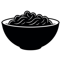 Simple Black and White Illustration of Noodles in Bowls