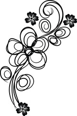 Elegant Black and White Floral Design with Swirls and Flowers