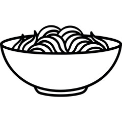 Simple Black and White Illustration of Noodles in Bowls