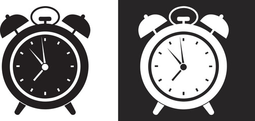 alarm clock vector silhouette, black and white vector icon clipart