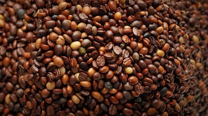 Fototapeta premium Close Up Shot Of Freshly Roasted Coffee Beans For Breakfast Beverage Concept Background Full Of Coffee Beans With Varying Roasts Offering Inviting Warm And Vibrant Colors
