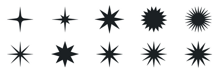 Twelve Unique Black Starburst Shapes Graphic Design Elements