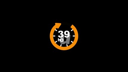 39 Hours timers Clocks, Timer 39 Hour icon, countdown icon. Time measure. The chronometer icon is isolated on black background. Clock , timer (time passage , waiting time ) animation (4K).