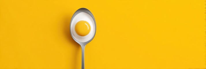Bright Yellow Egg on a Silver Spoon Depicting Simplicity and Focus in Modern Flat Art Design Generative AI
