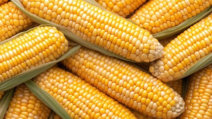 A pile of golden ears of corn arranged neatly, their textures and patterns forming a visually appealing display.