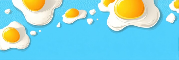 Bright Art Featuring Sunny Side up Eggs With Space for Text and a Cheerful Blue Background Perfect for Breakfast Themes Generative AI