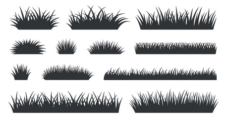Twelve Diverse Silhouettes of Grass Patches and Borders for Design Projects