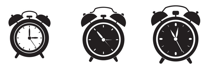 alarm clock vector silhouette, black and white vector icon clipart