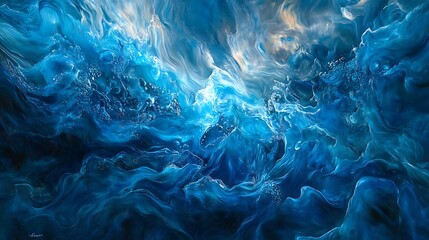 Dynamic abstract painting of ocean waves with light piercing through, beautiful art