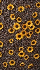 A mound of dark, speckled sunflower seeds in shells against a pure white backdrop , pile, agriculture, grain