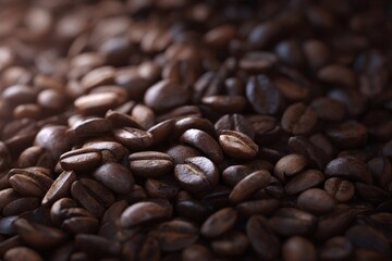 Close-up of dark roasted coffee beans.