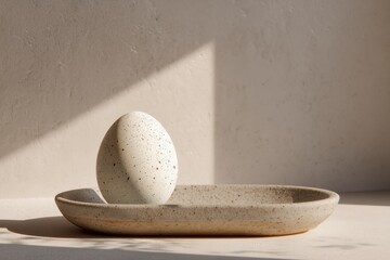 Beautifully Arranged Egg in a Ceramic Dish Showcasing Neutral Tones With Soft Natural Light Generative AI