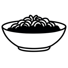 Simple black and white illustration of bowls of noodles.