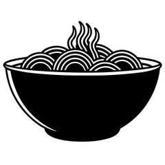 Simple black and white illustration of bowls of noodles.