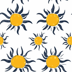 Obraz premium Seamless pattern of Retro sun hand drawn art concept