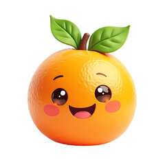 Fototapeta premium Adorable 3D Orange with Happy Face A Cute Fruit Illustration isolated on transparent background