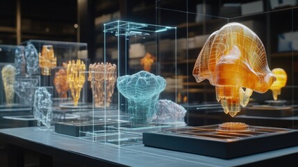 Digital Artifacts, Virtual Sculptures in a Futuristic Exhibition Space