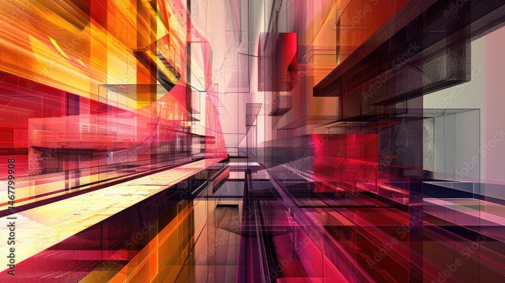 Poster mysterious structure in abstract science fiction style. colorful color line shading express weird sh