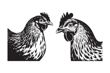 Detailed Rooster Heads Silhouette Vector