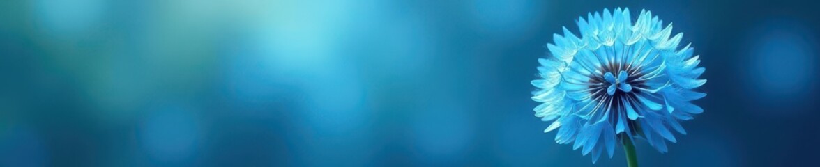 Obraz premium Abstract blue dandelion, swirling petals, soft focus, vibrant color, background, surreal
