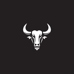 Stylish Bull Head Logo Design: White on Black Minimalist Icon